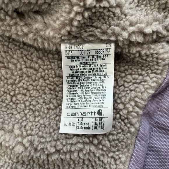 Carhartt Sherpa Lined Sandstone Duck Jacket Coat WJ141 Womens XL Lilac Workwear - Picture 13 of 15